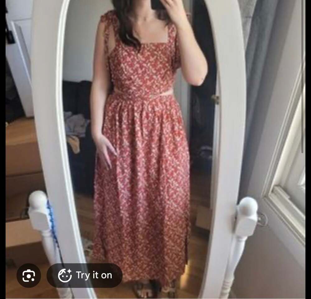 Natural Life Maxi Dress Size XL Red Floral Cutout Tie Strap Boho